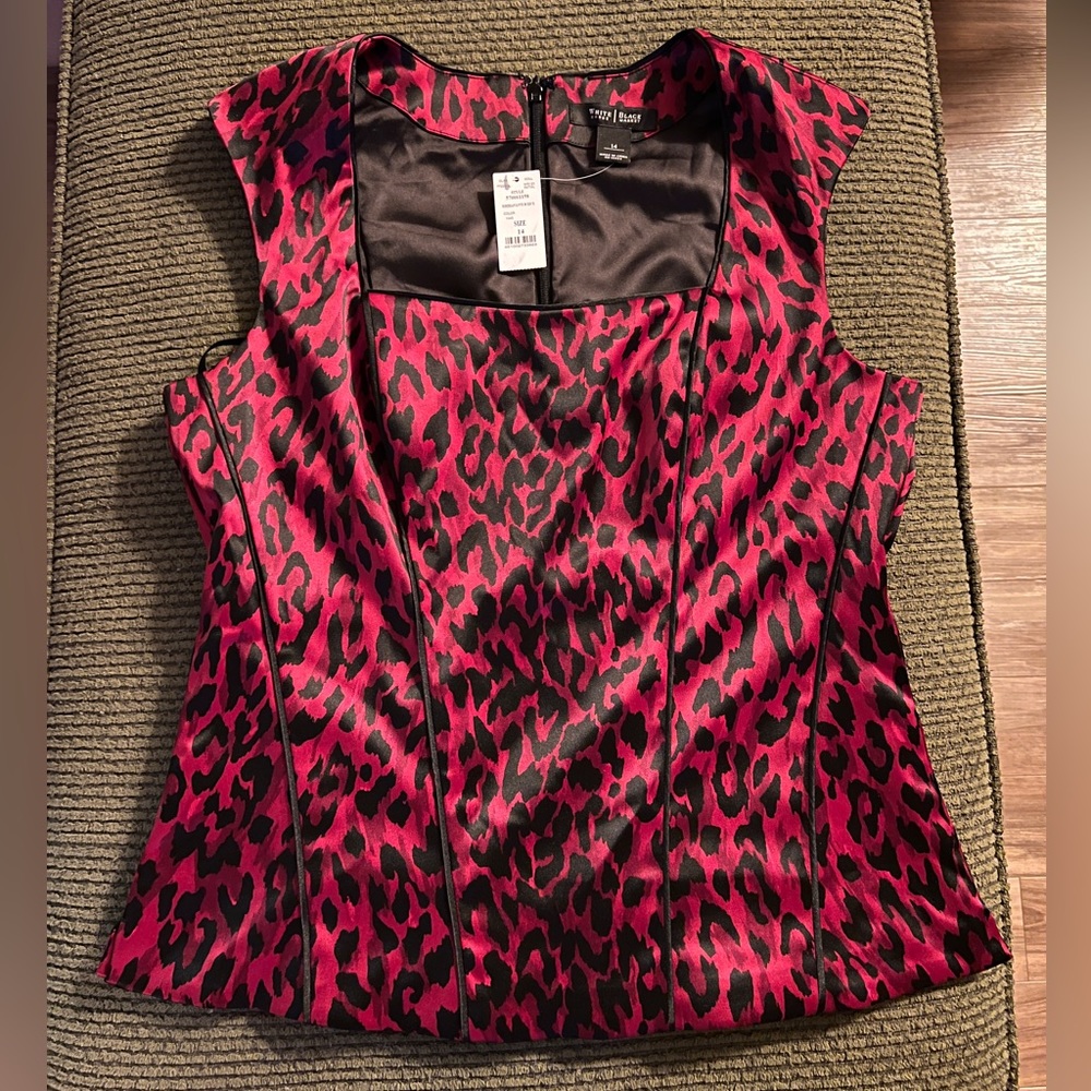 White House Black Market Red Leopard top- size 14 NWT